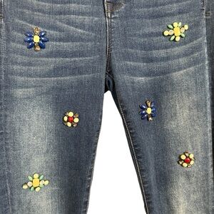 Frank Lyman Design Women's Blue Embellished Crystal Flowers Jeans Size 2